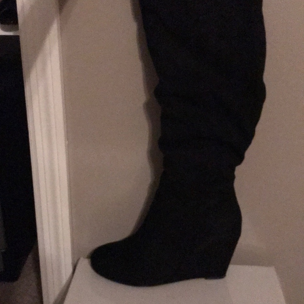 Black Suede Wedge Over the knee Boots